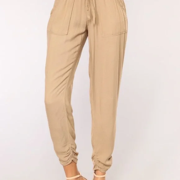 Fashion Nova Pants Jumpsuits Lindsey Linen Joggers Taupe
